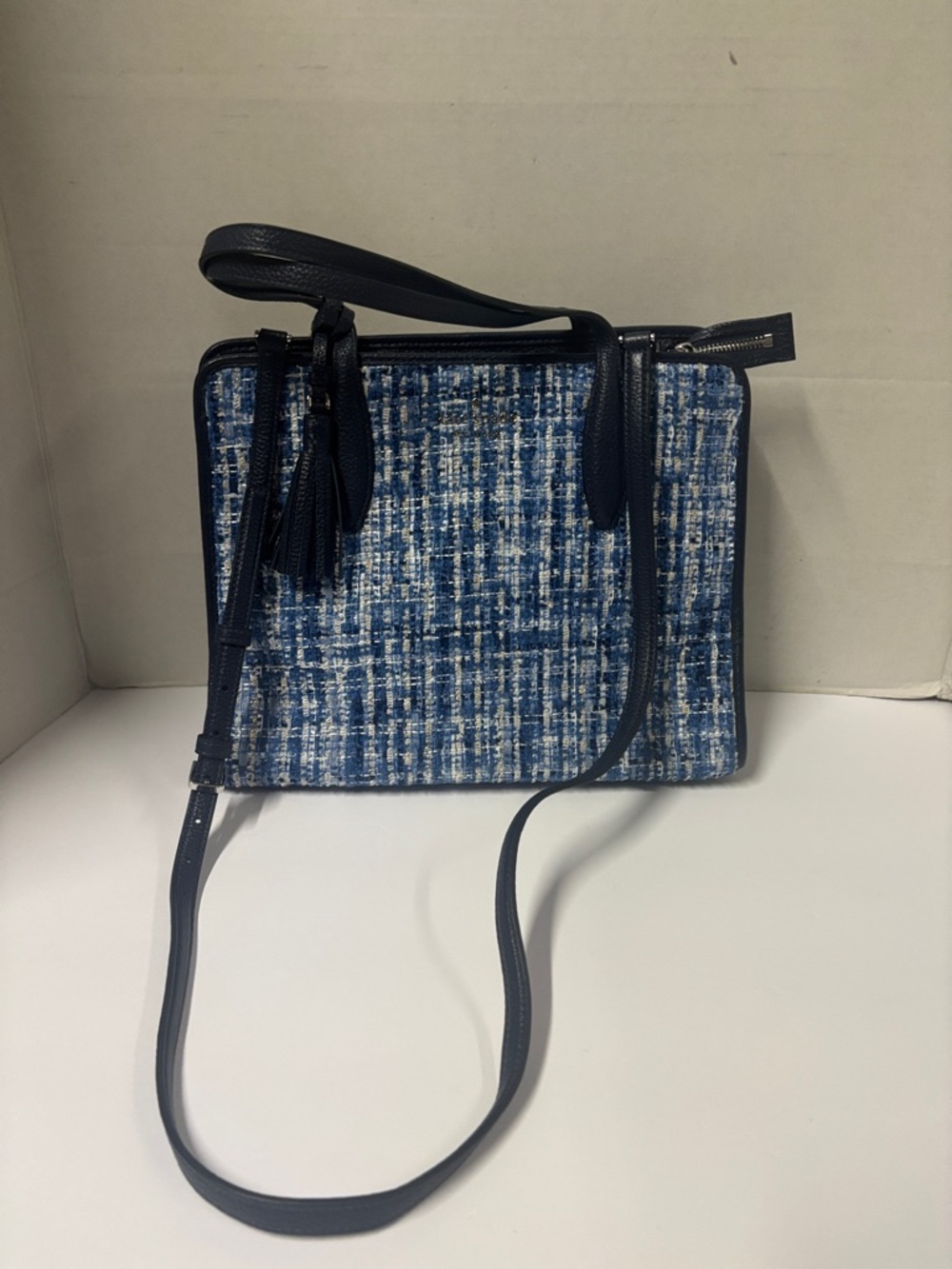 kate spade Blue Tweed Crossbody with Leather Trim